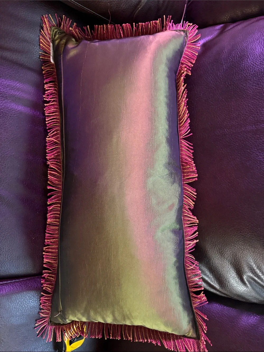 Fuchsia Paisley silk Fringe Accent Pillow - Decorative Throw 22by 12.